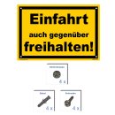 Warnschild - Einfahrt freihalten – Auch gegenüber (30x45 cm gelocht & Kit)