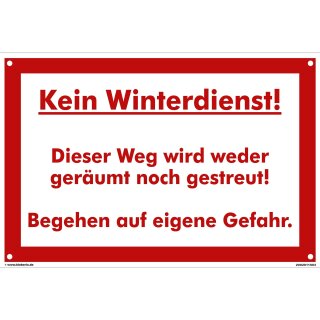 Verbotsschild Parkverbot - Kein Winterdienst! ... - Warnhinweis 20 x 30 cm gelocht