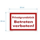 Privatgrundstück Schild – Betreten verboten (20x30 cm gelocht)