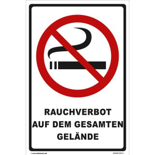 Rauchen verboten Schild für gesamtes Gelände (20x30 cm gelocht & Kit)