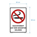Verbotsschild Rauchverbot - Rauchverbot auf dem gesamten Gelände - Warnhinweis 40 x 60 cm gelocht & Kit