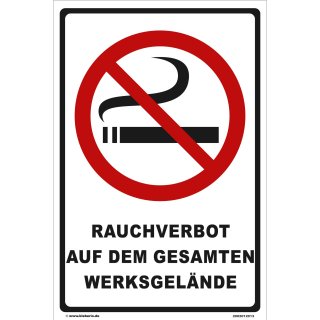 Rauchen verboten Schild – Werksgelände Hinweis (20x30 cm gelocht)