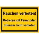 Rauchen verboten Schild mit Licht und Feuer Hinweis (30x45 cm)