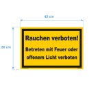 Rauchen verboten Schild mit Licht und Feuer Hinweis (30x45 cm)
