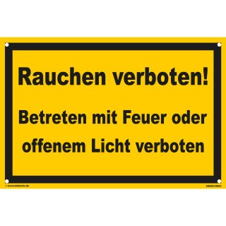 Rauchen verboten Schild mit Licht und Feuer Hinweis (30x45 cm gelocht)