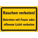 Rauchen verboten Schild mit Licht und Feuer Hinweis (30x45 cm gelocht)