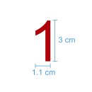 10 Klebezahlen selbstklebend wetterfest: „1“ ( 3 cm hoch, in rot)