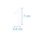 10 Klebezahlen selbstklebend wetterfest: „1“ ( 7 cm hoch, in weiß)
