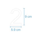 10 Klebezahlen selbstklebend wetterfest: „2“ ( 9 cm hoch, in weiß)