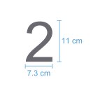 10 Klebezahlen selbstklebend wetterfest: „2“ ( 11 cm hoch, in silber)