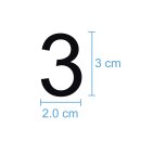 10 Klebezahlen selbstklebend wetterfest: „3“ ( 3 cm hoch, in schwarz)