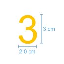 10 Klebezahlen selbstklebend wetterfest: „3“ ( 3 cm hoch, in gelb)