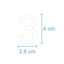 10 Klebezahlen selbstklebend wetterfest: „3“ ( 4 cm hoch, in weiß)