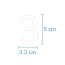 10 Klebezahlen selbstklebend wetterfest: „3“ ( 5 cm hoch, in weiß)