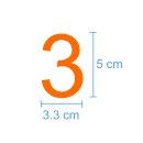 10 Klebezahlen selbstklebend wetterfest: „3“ ( 5 cm hoch, in orange)