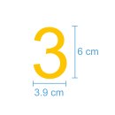 10 Klebezahlen selbstklebend wetterfest: „3“ ( 6 cm hoch, in gelb)