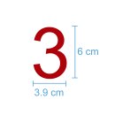 10 Klebezahlen selbstklebend wetterfest: „3“ ( 6 cm hoch, in rot)