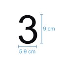 10 Klebezahlen selbstklebend wetterfest: „3“ ( 9 cm hoch, in schwarz)