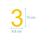 10 Klebezahlen selbstklebend wetterfest: „3“ ( 15 cm hoch, in gelb)