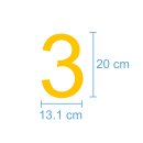 10 Klebezahlen selbstklebend wetterfest: „3“ ( 20 cm hoch, in gelb)