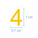 10 Klebezahlen selbstklebend wetterfest: „4“ ( 1 cm hoch, in gelb)