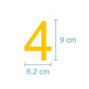 10 Klebezahlen selbstklebend wetterfest: „4“ ( 9 cm hoch, in gelb)