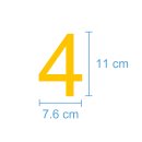 10 Klebezahlen selbstklebend wetterfest: „4“ ( 11 cm hoch, in gelb)