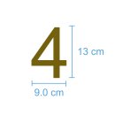 10 Klebezahlen selbstklebend wetterfest: „4“ ( 13 cm hoch, in gold)