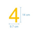 10 Klebezahlen selbstklebend wetterfest: „4“ ( 14 cm hoch, in gelb)