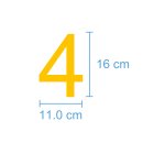 10 Klebezahlen selbstklebend wetterfest: „4“ ( 16 cm hoch, in gelb)