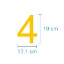 10 Klebezahlen selbstklebend wetterfest: „4“ ( 19 cm hoch, in gelb)