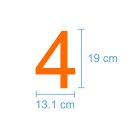 10 Klebezahlen selbstklebend wetterfest: „4“ ( 19 cm hoch, in orange)