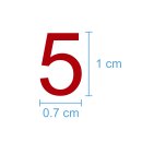 10 Klebezahlen selbstklebend wetterfest: „5“ ( 1 cm hoch, in rot)