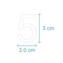 10 Klebezahlen selbstklebend wetterfest: „5“ ( 3 cm hoch, in weiß)