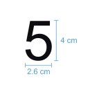 10 Klebezahlen selbstklebend wetterfest: „5“ ( 4 cm hoch, in schwarz)