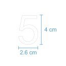 10 Klebezahlen selbstklebend wetterfest: „5“ ( 4 cm hoch, in weiß)