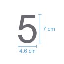10 Klebezahlen selbstklebend wetterfest: „5“ ( 7 cm hoch, in silber)