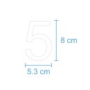 10 Klebezahlen selbstklebend wetterfest: „5“ ( 8 cm hoch, in weiß)