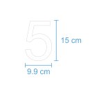 10 Klebezahlen selbstklebend wetterfest: „5“ ( 15 cm hoch, in weiß)