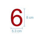10 Klebezahlen selbstklebend wetterfest: „6“ ( 8 cm hoch, in rot)