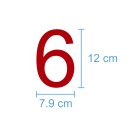10 Klebezahlen selbstklebend wetterfest: „6“ ( 12 cm hoch, in rot)