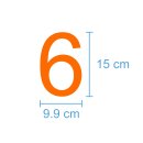10 Klebezahlen selbstklebend wetterfest: „6“ ( 15 cm hoch, in orange)