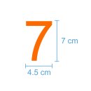 10 Klebezahlen selbstklebend wetterfest: „7“ ( 7 cm hoch, in orange)