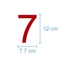 10 Klebezahlen selbstklebend wetterfest: „7“ ( 12 cm hoch, in rot)