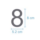 10 Klebezahlen selbstklebend wetterfest: „8“ ( 8 cm hoch, in silber)