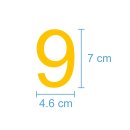 10 Klebezahlen selbstklebend wetterfest: „9“ ( 7 cm hoch, in gelb)