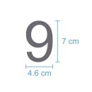 10 Klebezahlen selbstklebend wetterfest: „9“ ( 7 cm hoch, in silber)