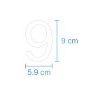 10 Klebezahlen selbstklebend wetterfest: „9“ ( 9 cm hoch, in weiß)