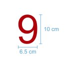 10 Klebezahlen selbstklebend wetterfest: „9“ ( 10 cm hoch, in rot)