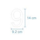 10 Klebezahlen selbstklebend wetterfest: „9“ ( 14 cm hoch, in weiß)